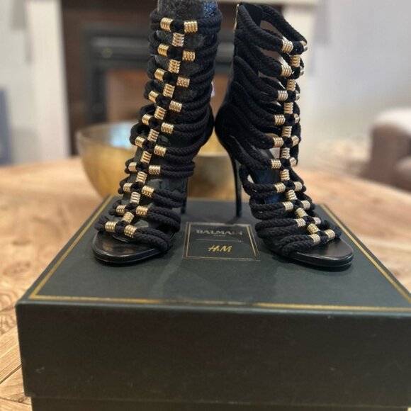 BNIB BALMAIN X H&M black rope gladiator boots 41 - Picture 2 of 8